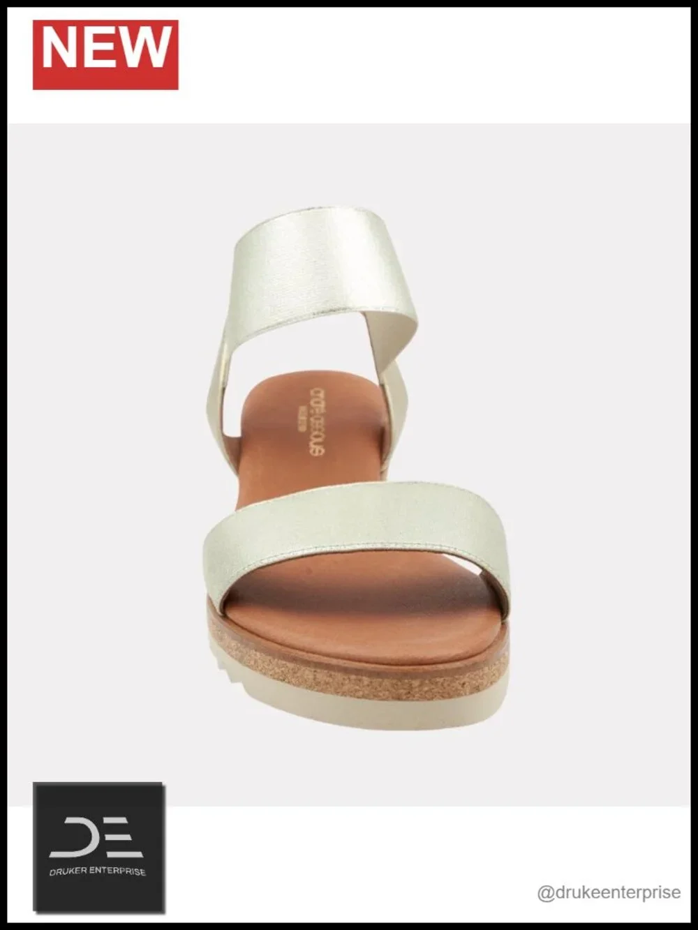 Metallic Leather Wedge Sandals with Comfort Cork Heel